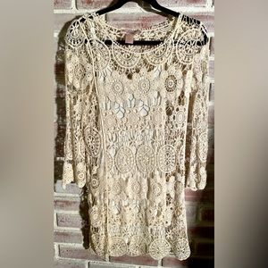Love 21 crochet midi with cotton slip dress underneath. Size 8